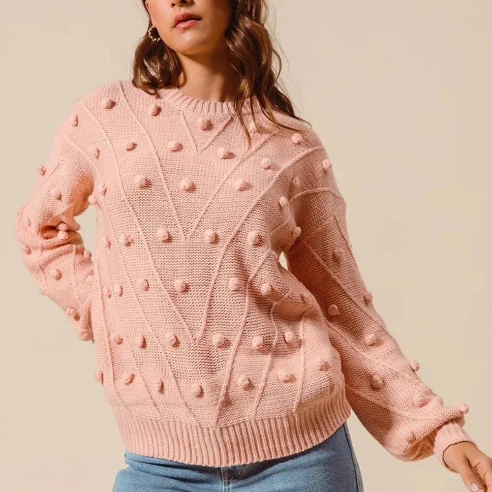 SO ME Pom Pom Textured Knit Sweater Top - Picture 3 of 10